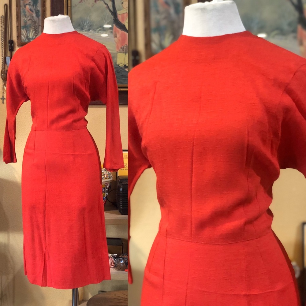 Vintage 1950’s Red Linen Dress